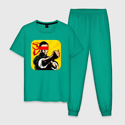 Пижама хлопковая мужская Ип Ман с повязкой, цвет: зеленый