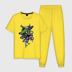 Пижама хлопковая мужская Череп и щупальцa, цвет: желтый