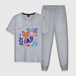Пижама хлопковая мужская Лисичка в скандинавском стиле, цвет: меланж