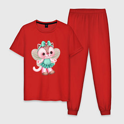 Пижама хлопковая мужская Волшебная кошечка, цвет: красный