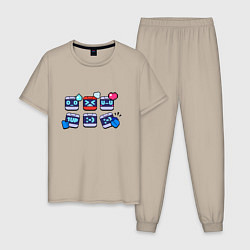 Пижама хлопковая мужская Значки на 8-БИТ Пины Бравл Старс 8-BIT, цвет: миндальный