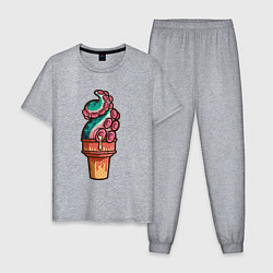 Пижама хлопковая мужская Мороженое осьминог, цвет: меланж
