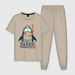 Пижама хлопковая мужская Сумасшедший акуламен, цвет: миндальный