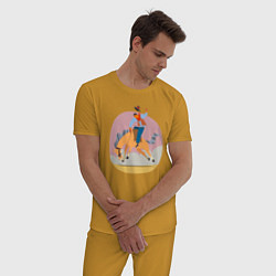 Пижама хлопковая мужская Наездник на лошадке - Родео, цвет: горчичный — фото 2
