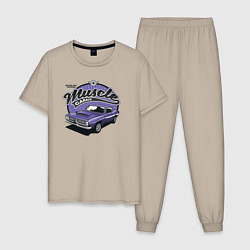 Пижама хлопковая мужская Muscle garage, цвет: миндальный