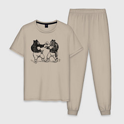 Пижама хлопковая мужская Медведи боксеры, цвет: миндальный