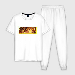 Пижама хлопковая мужская Джун ли : Геншин бокс лого, цвет: белый
