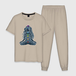 Пижама хлопковая мужская Йога - чакры по цветам, цвет: миндальный