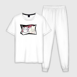 Пижама хлопковая мужская Кошка и попка, цвет: белый