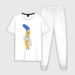 Пижама хлопковая мужская Мардж Симпсон в позе Мэрилин Монро, цвет: белый