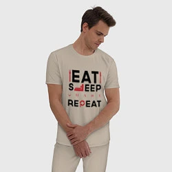 Пижама хлопковая мужская Надпись: eat sleep Quake repeat, цвет: миндальный — фото 2