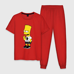 Пижама хлопковая мужская Борзый Барт Симпсон - жест, цвет: красный