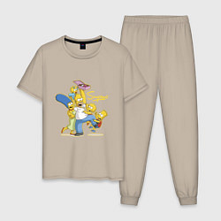 Пижама хлопковая мужская Симпсоны и пончики, цвет: миндальный