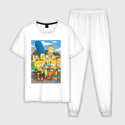 Пижама хлопковая мужская Фото семьи Симпсонов, цвет: белый