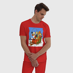 Пижама хлопковая мужская Новогодняя семейка Симпсонов в санях запряженных с, цвет: красный — фото 2