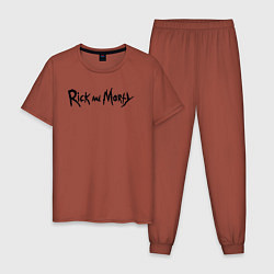 Пижама хлопковая мужская RaM logo Black, цвет: кирпичный