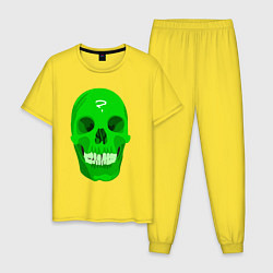 Пижама хлопковая мужская Зелёный череп со знаком вопроса, цвет: желтый