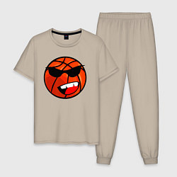 Пижама хлопковая мужская Баскетбольный мяч в очках, цвет: миндальный