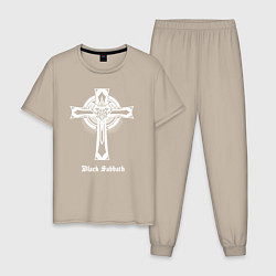 Пижама хлопковая мужская Black sabbath крест, цвет: миндальный