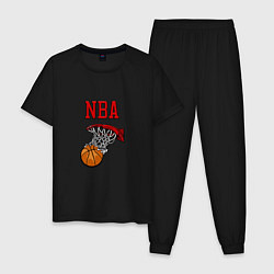 Пижама хлопковая мужская Basketball - NBA logo, цвет: черный