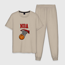 Пижама хлопковая мужская Basketball - NBA logo, цвет: миндальный