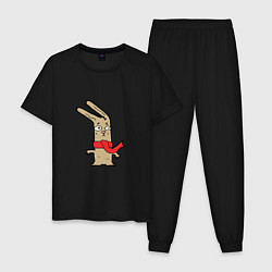 Пижама хлопковая мужская Кролик в шарфике, цвет: черный