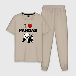 Пижама хлопковая мужская I love Panda - люблю панд, цвет: миндальный