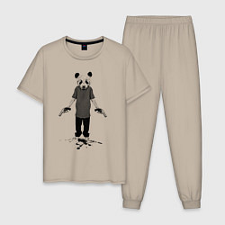 Пижама хлопковая мужская Панда киллер со стволами, цвет: миндальный