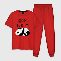 Пижама хлопковая мужская Извини я занят - панда, цвет: красный
