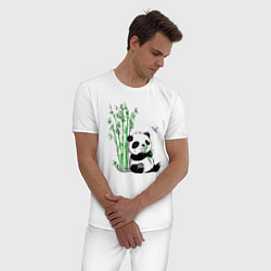 Пижама хлопковая мужская Панда бамбук и стрекоза, цвет: белый — фото 2