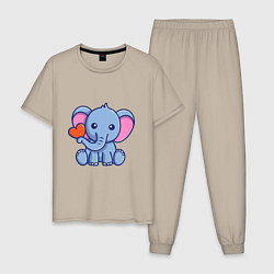 Пижама хлопковая мужская Love Elephant, цвет: миндальный