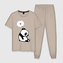 Пижама хлопковая мужская Панда о разбитом сердце, цвет: миндальный