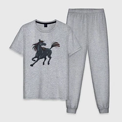 Пижама хлопковая мужская Лошадь мустанг, цвет: меланж