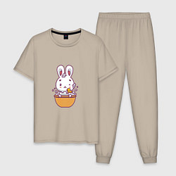 Пижама хлопковая мужская Кролик в ванне, цвет: миндальный