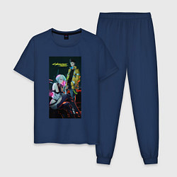 Пижама хлопковая мужская Аниме Cyberpunk Edgerunners Дэвид и Люси, цвет: тёмно-синий