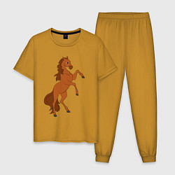 Пижама хлопковая мужская Лошадка на задних ногах, цвет: горчичный