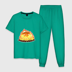 Пижама хлопковая мужская Костёр из слаймов, цвет: зеленый