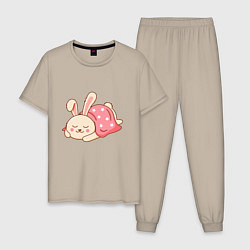 Пижама хлопковая мужская Спящий кролик, цвет: миндальный