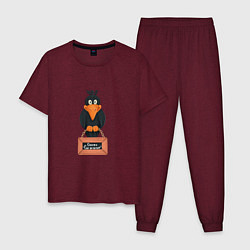 Пижама хлопковая мужская Ворона - скажи сыр, цвет: меланж-бордовый