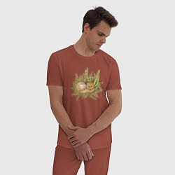 Пижама хлопковая мужская Спящий лисёнок, цвет: кирпичный — фото 2