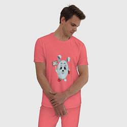 Пижама хлопковая мужская Кролик - Не подходи а то тапком кину, цвет: коралловый — фото 2
