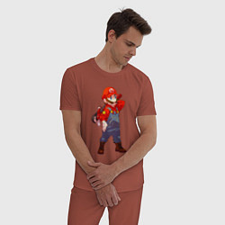 Пижама хлопковая мужская Марио на стиле, цвет: кирпичный — фото 2