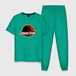 Пижама хлопковая мужская Jurasic Pork, цвет: зеленый