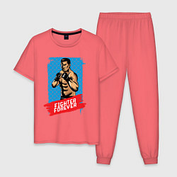 Пижама хлопковая мужская Спортсмен в боксёрских перчатках, цвет: коралловый