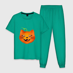 Пижама хлопковая мужская Рыжий кот Джек похож на тыкву, Хэллоуин, цвет: зеленый