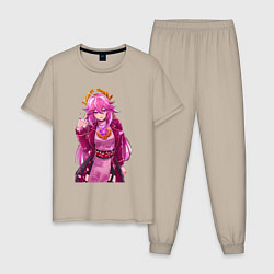 Пижама хлопковая мужская Яэ Мико на стиле - Геншин Импакт, цвет: миндальный
