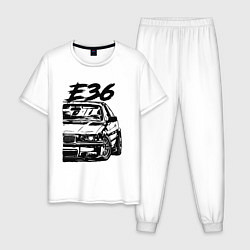 Пижама хлопковая мужская BMW E36, цвет: белый