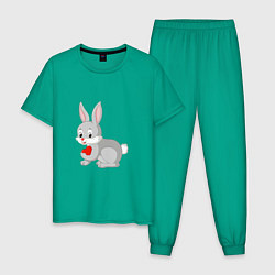 Пижама хлопковая мужская Кролик и сердечко, цвет: зеленый