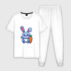 Пижама хлопковая мужская Заяц с морковкой, цвет: белый