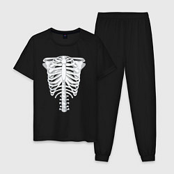 Пижама хлопковая мужская Скелет грудная клетка, цвет: черный